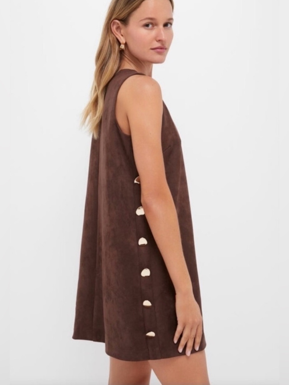 Hyacinth House Chocolate Faux Suede Button Bitsy Mini Dress